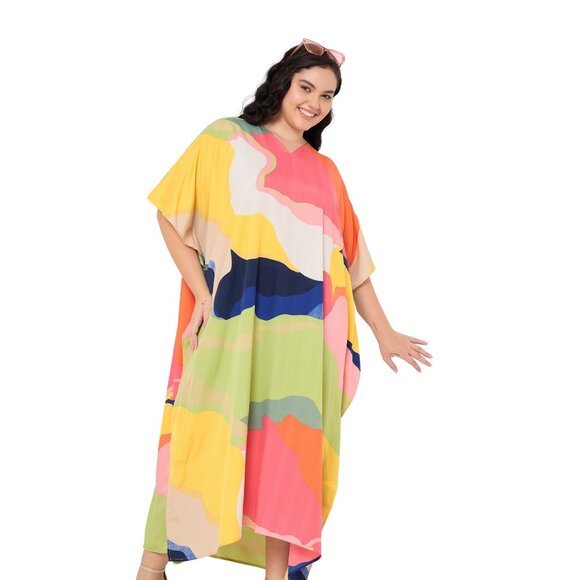 Gypsie Blu Multicolor Caftan Dress Stylish Comfy Maxi Kimono Sleeve Dresses - Picture 8 of 8